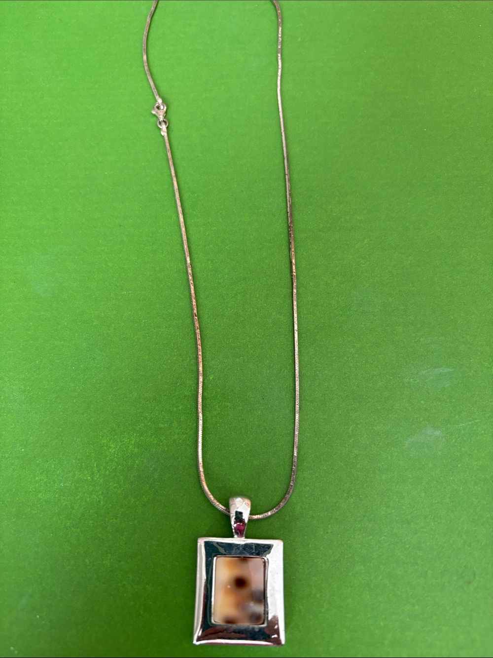 Sterling Silver Rectangular Shell Pendant Necklace - Brown